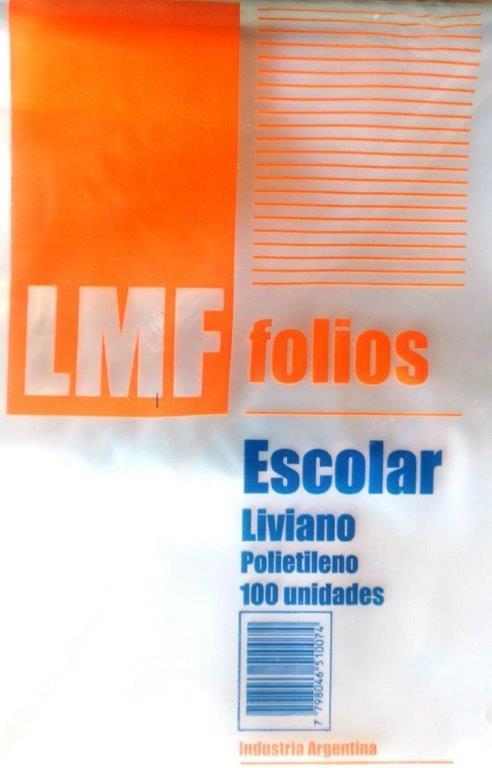 FOLIOS ESCOLARES LMF PLASTICO LIVIANO X 100 UN