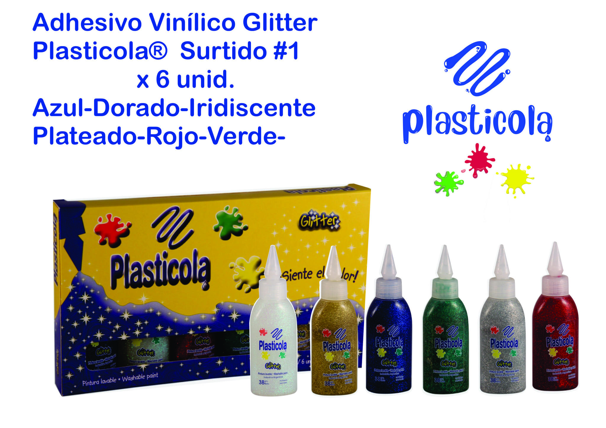 ADHESIVO C/GLITTER PLASTICOLA 38 GRS X 6 UN Nº 1