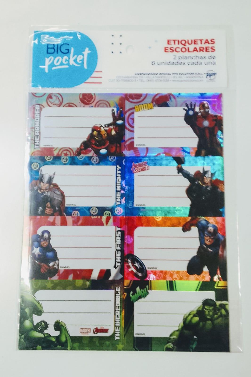 ETIQUETAS ESCOLARES AVENGER X 16 UN L5ETIAVG
