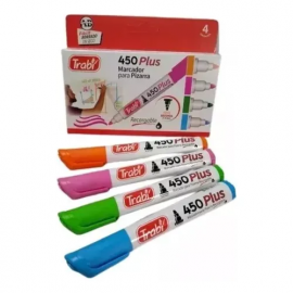 MARCADOR TRABI P/PIZARRA 450 PLUS X 4 COLORES FANCY
