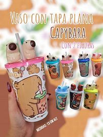 VASO PLASTICO CAPYBARA C/TAPA 2 FIGURAS