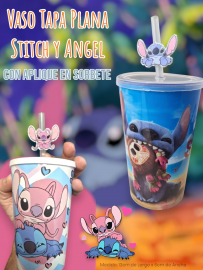 VASO PLASTICO STITCH C/TAPA SORBETE C/APLIQUE