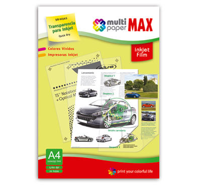 TRANSPARENCIA A4 MULTIPAPER MAX S/BANDA P/INK JET X 10 UN 894004