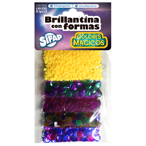 MANUALIDADES BRILLANTINA C/FORMAS COL. MAGICOS  X 5 SOBRES