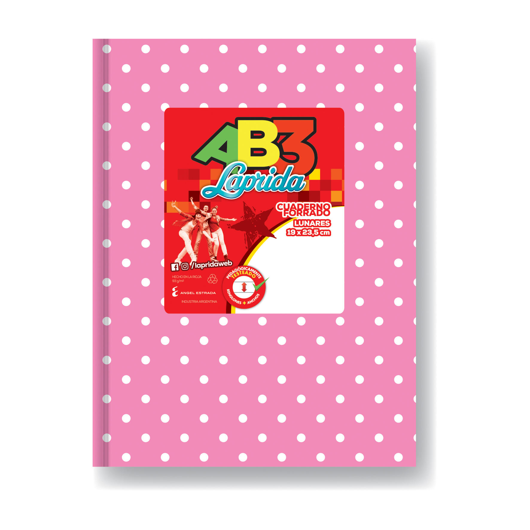 CUADERNO 19 X 23 LAPRIDA AB3 ROSA LUNARES T/D 50 HS RAY