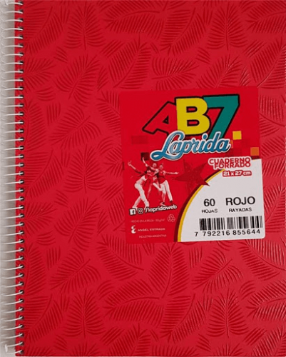 CUADERNO 21 X 27 LAPRIDA AB7 ROJO T/D 60 HS RAY  627031