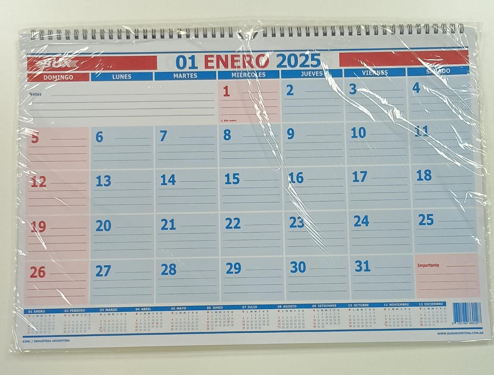 CALENDARIO AGENDA MENSUAL 12 HS C/ESPIRAL 43 ML