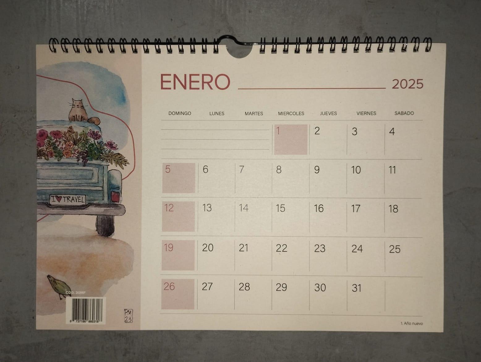 CALENDARIO PLANNER MENSUAL 12 HS 30 X 21 CM FLORES 30MF