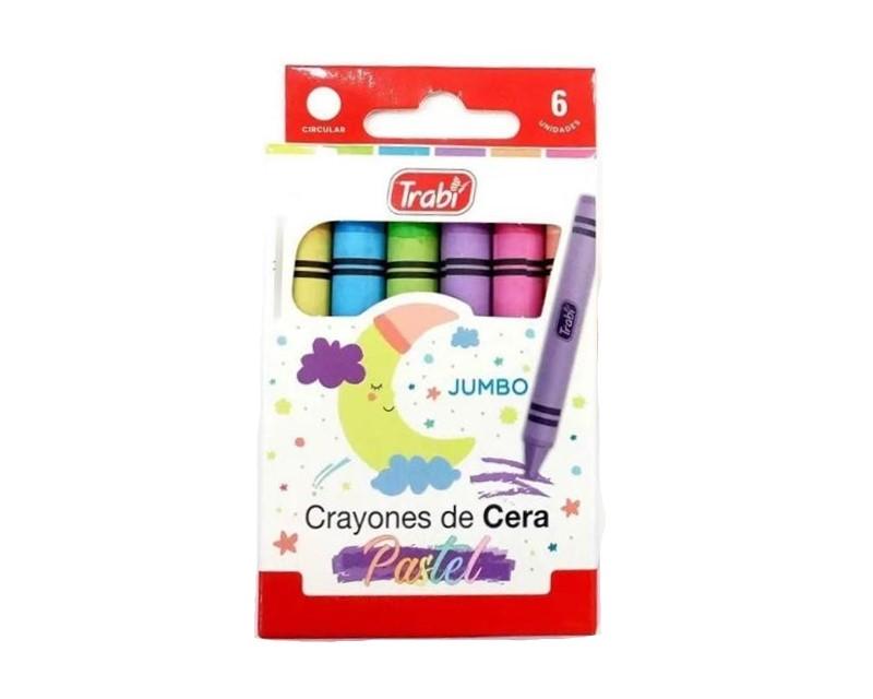 CRAYON DE CERA TRABI SUPER JUMBO PASTEL X 6 -TR1050