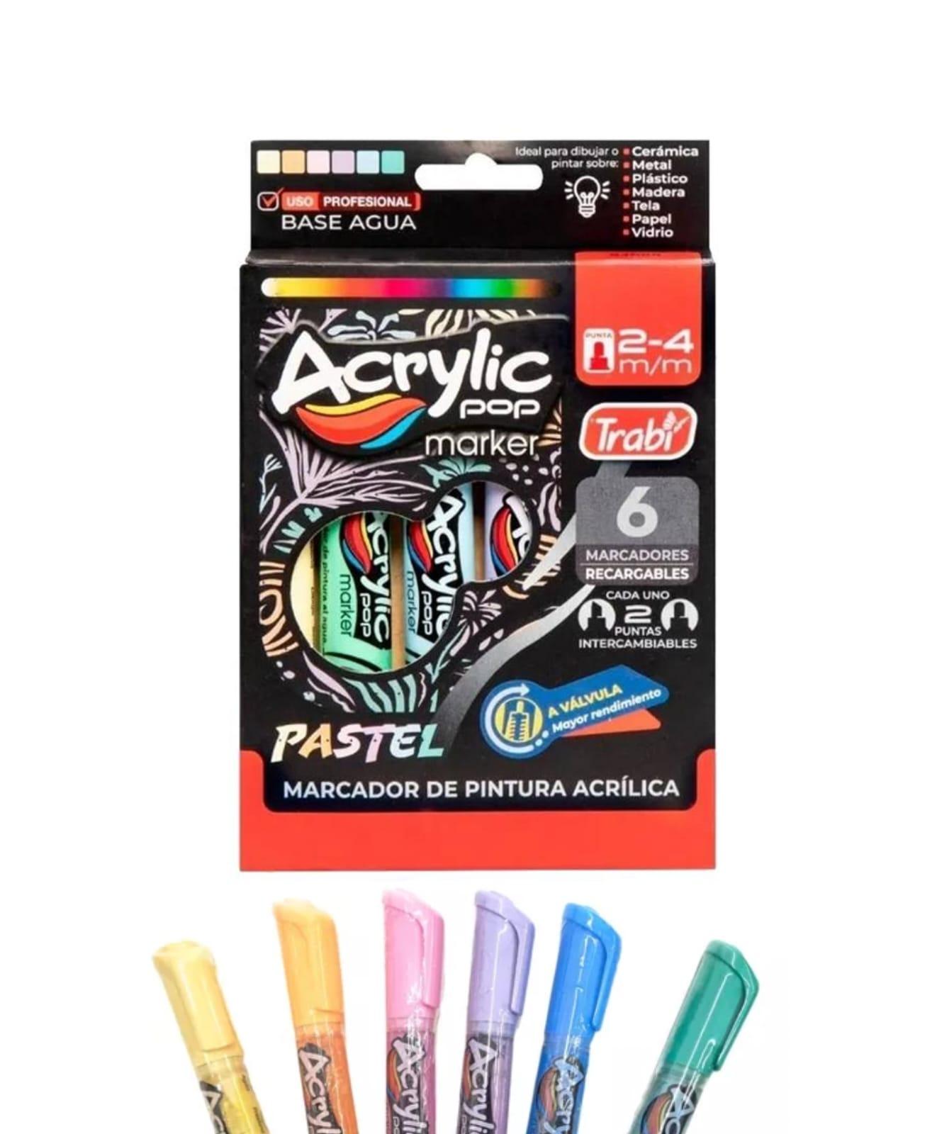 MARCADORES TRABI ACRY LIC POP PASTEL X 6 SURT. 2-4 MM- TR34088