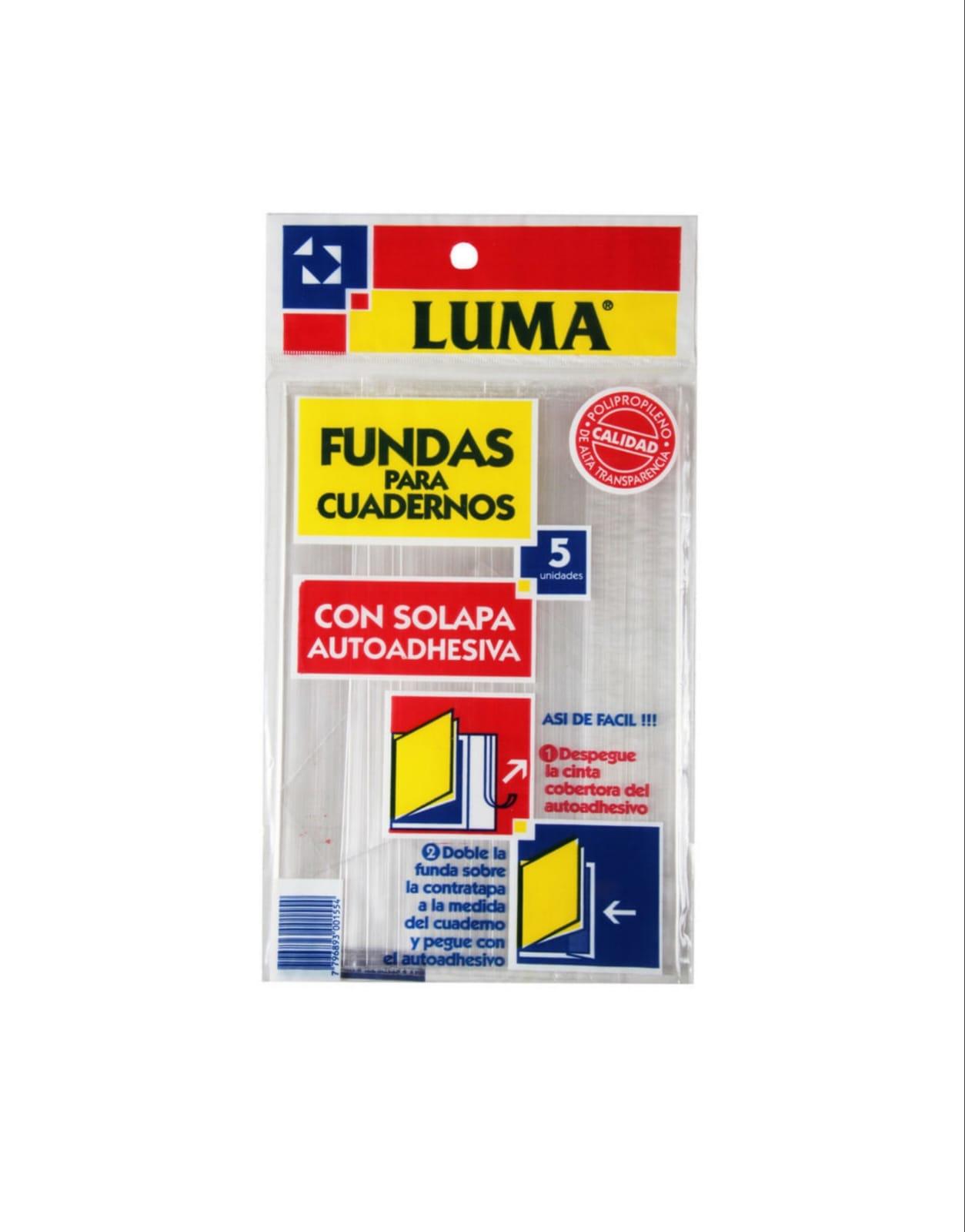 FUNDA P/CUADERNO LUMA X 5 UN C/SOLAPA AUTOADHESIVA