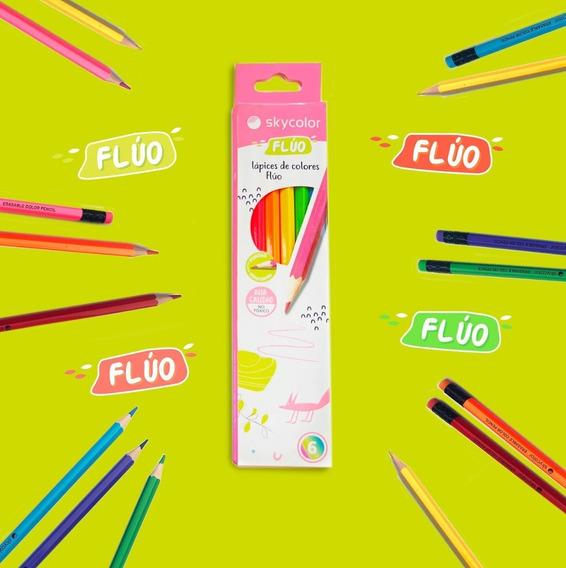 LAPICES DE COLORES SKYCOLOR FLUO X 6 LARGO - JJ10136N-6