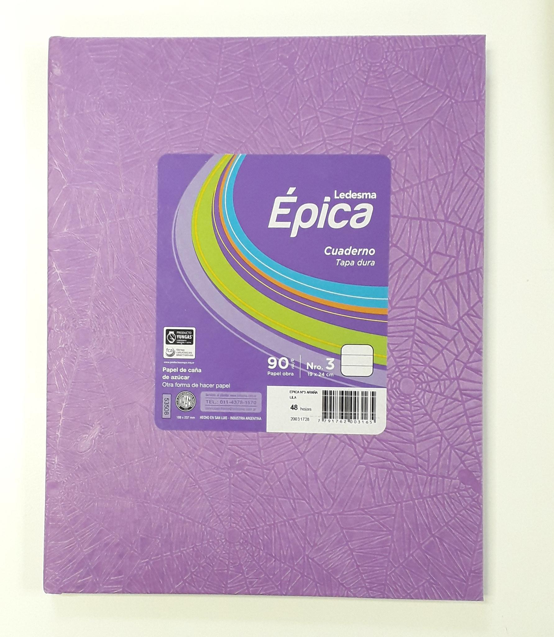 CUADERNO 19 X 24 LINEA EPICA ARAÑA LILA 48 HS RAYADO T/D Nº 3-105852