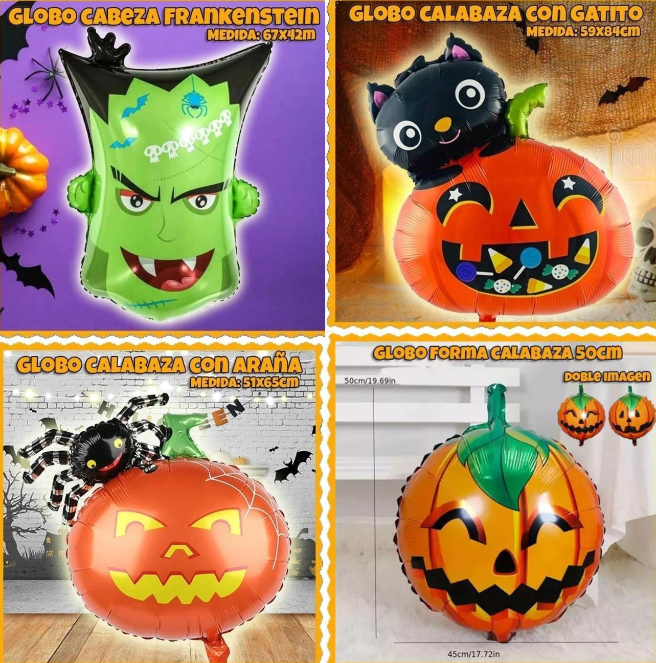 HALLOWEEN GLOBOS C/FORMAS 40/45 CM  X5 UN.