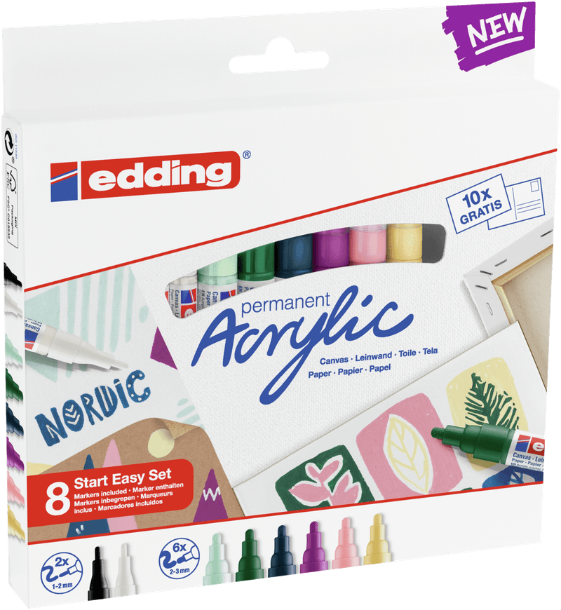 MARCADOR EDDING ACRYLIC SET NORDICO X 8 + 10 TARJETAS