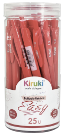 BOLIGRAFO KIRUKI RETRACTIL EASY 1 MM X 25 ROJO 110005