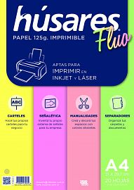 PAPEL COLOR HUSARES A4 125 GRS X 20 HS FLUO 4 COLS. INKJET/LASER-7953