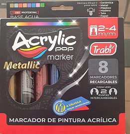 MARCADORES TRABI ACRY LIC POP X 8 MET.. 2-4 MM- TR34091
