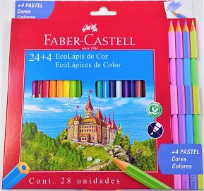 LAPICES DE COLORES FABER CASTELL ECO X 24 L + 4 PASTEL- 116128