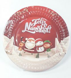 PLATO DE POLIPAPEL FELIZ NAVIDAD 17 CM  X 6 UN