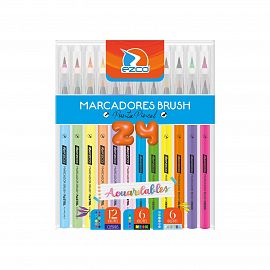 MARCADORES EZCO BRUSH PINCEL X 24 COL. (12 CL + 6 NEON + 6 PASTEL)