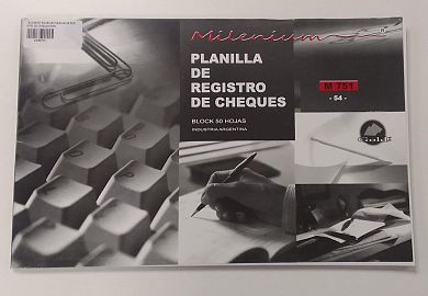 TALONARIO MILENIUM PLANILLA DE REGISTRO DE CHEQUES M751