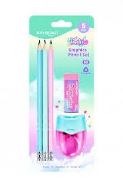 LAPIZ GRAFITO KEYROAD HB PASTEL X 3 UN + SACAPUNTAS + GOMA-KR972782